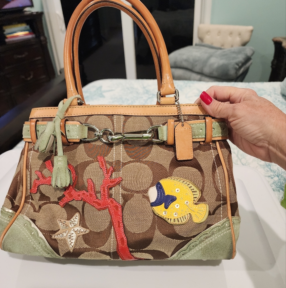 Vintage Coach Hampton Limited Edition Ocean Sea Coral Fish Tassel Handbag